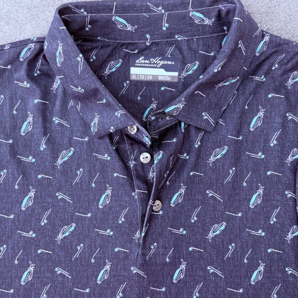 Ben Hogan Mens XL Performance Golf Polo Shirt Navy Blue Golf Bag Print WT5235 - Picture 3 of 8